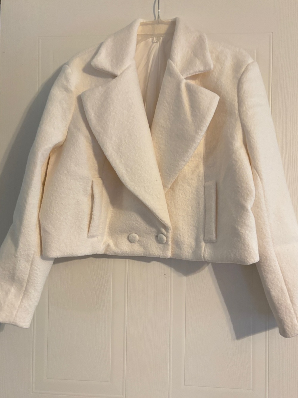 Cropped Winter White Jacket with Wide Lapels